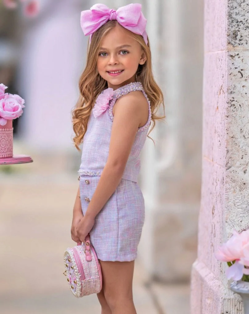 Celebrate With Flair Pastel Halter Tweed Top and Short Set - Image 3