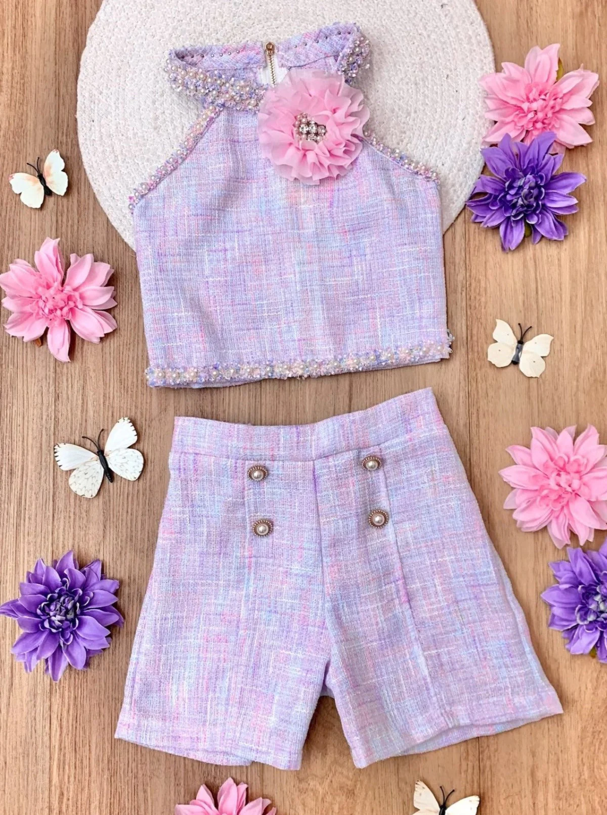 Celebrate With Flair Pastel Halter Tweed Top and Short Set - Image 4