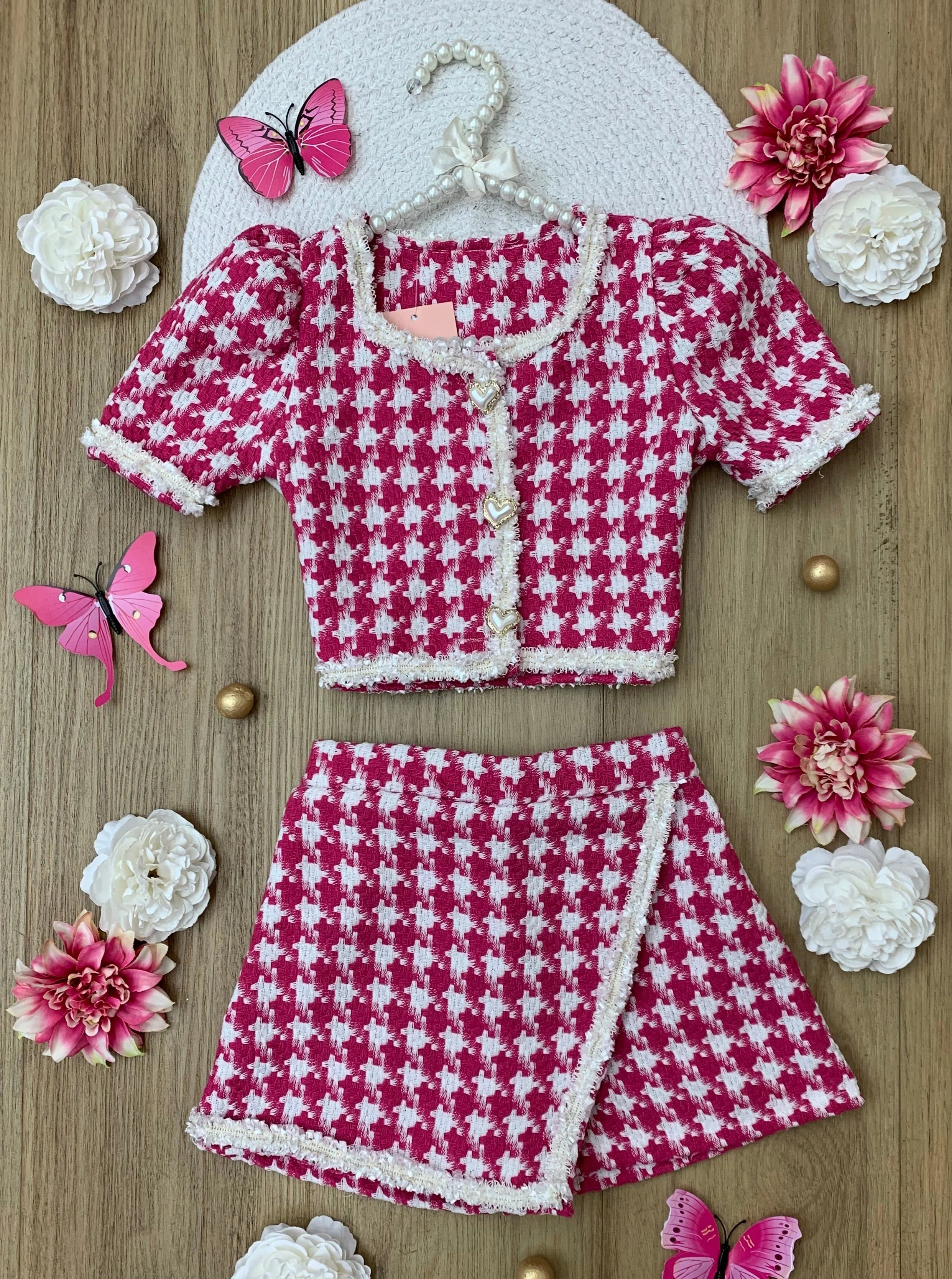 It's Fun To Be Chic Houndstooth Tweed Top and Skort Set - Image 2