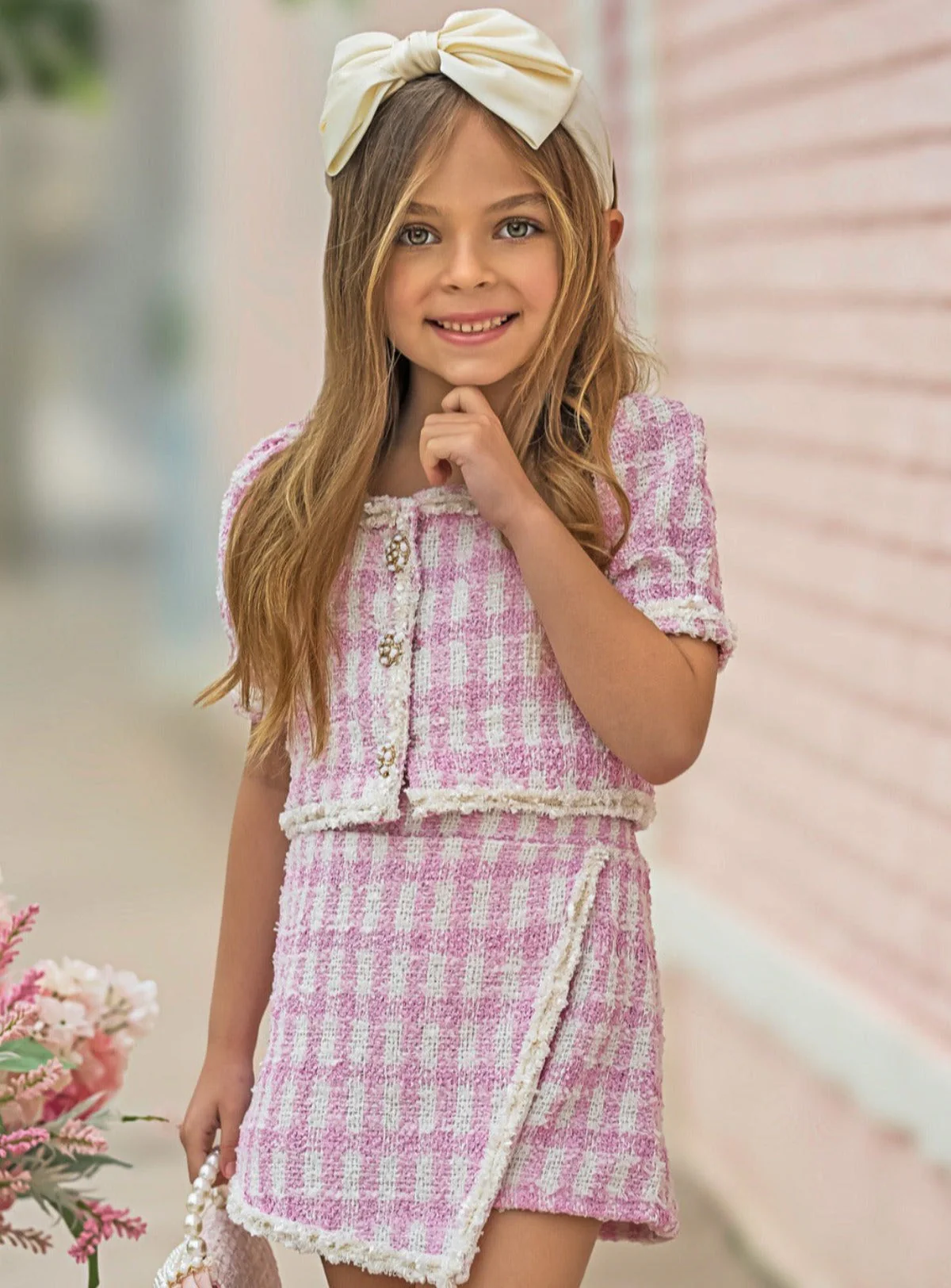 My Own Fashion Show Gingham Tweed Top and Skort Set - Image 5