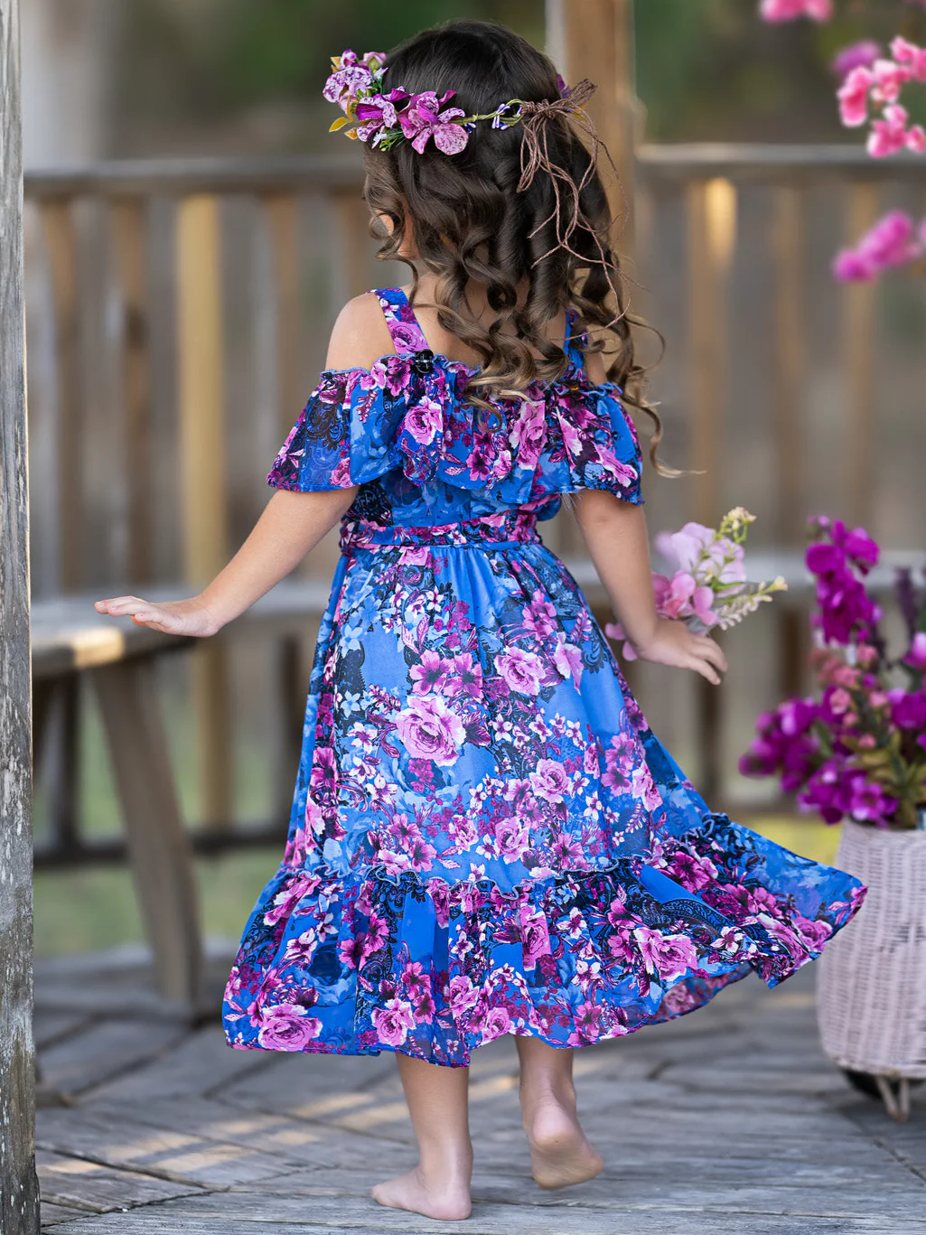 Twilight Blooms Ruffle Midi Dress - Image 3
