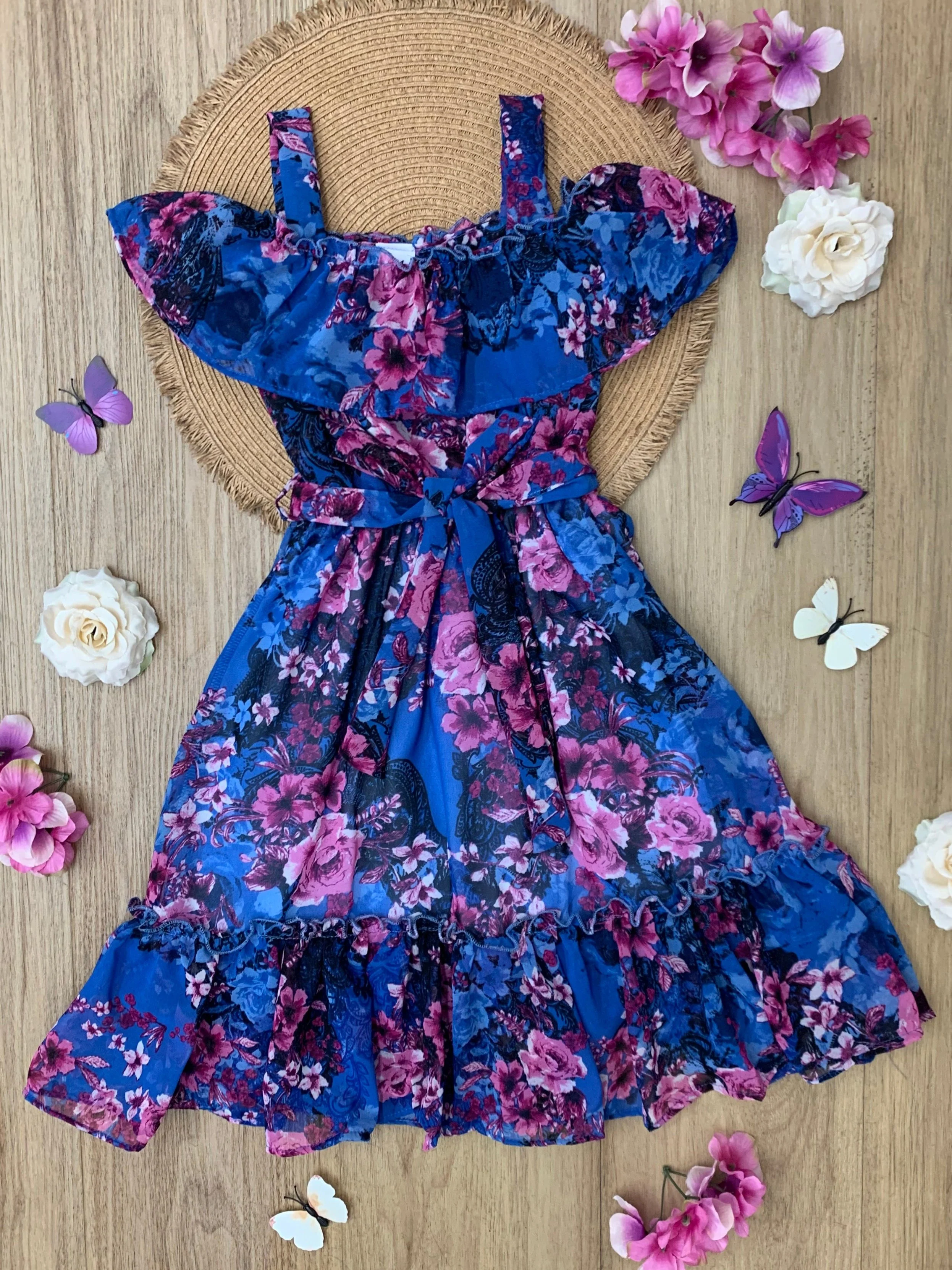 Twilight Blooms Ruffle Midi Dress - Image 4