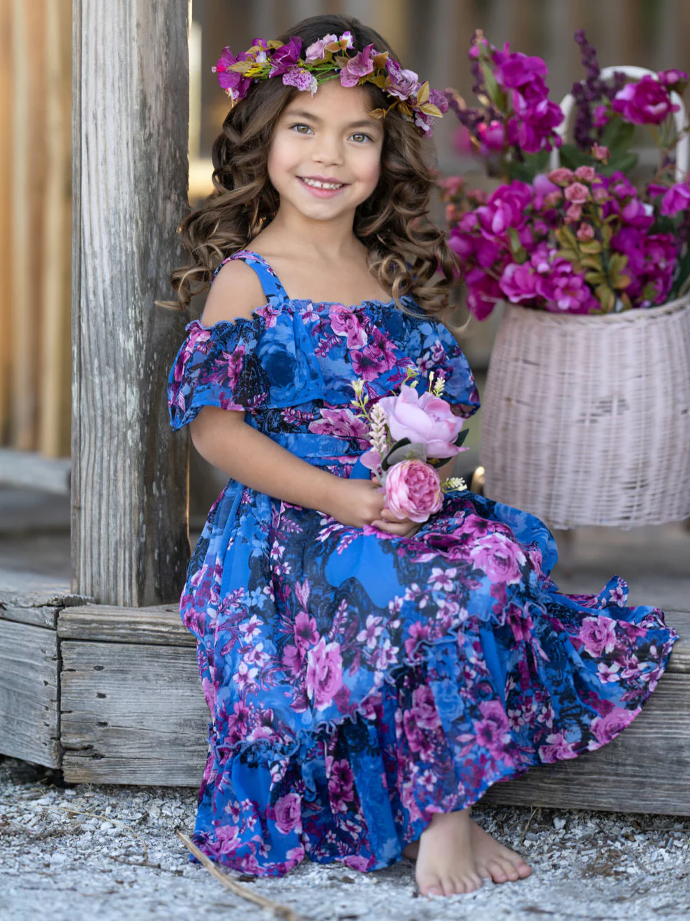 Twilight Blooms Ruffle Midi Dress - Image 5