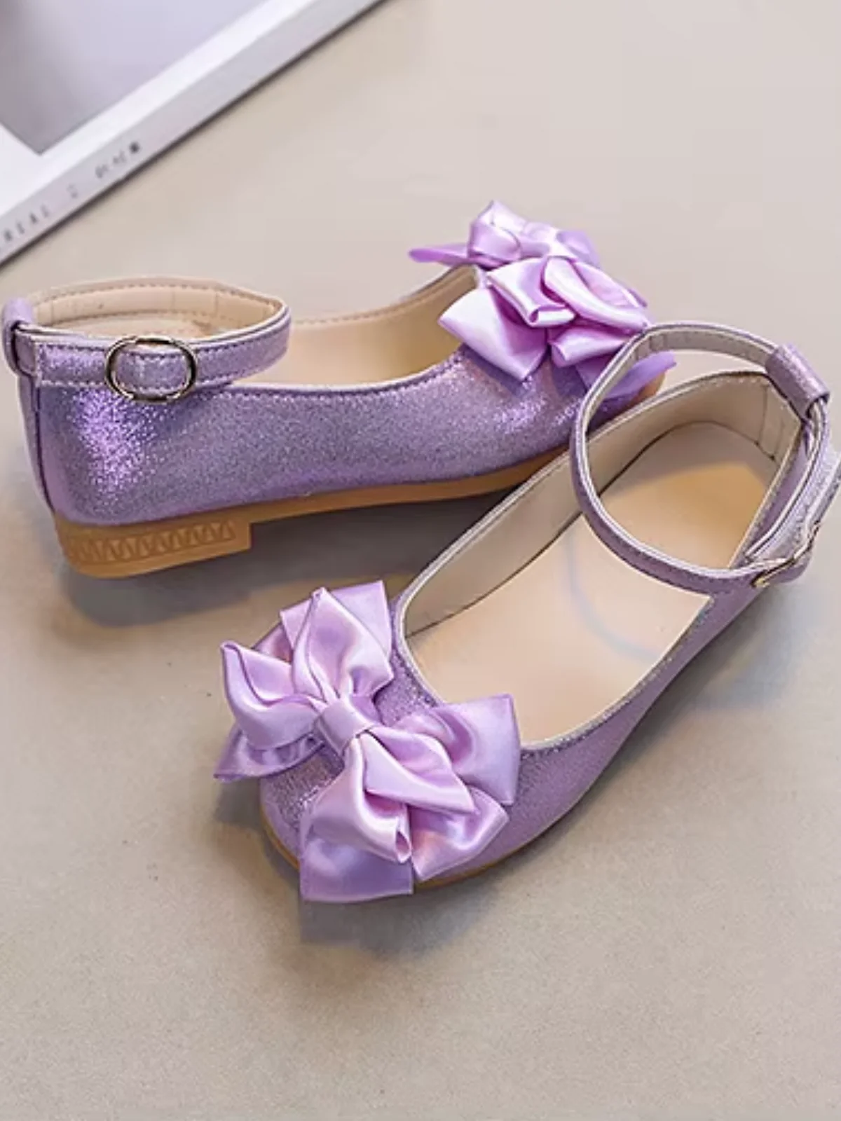 Princess Glow Bow Shimmer Ankle Strap Dress Flat - Image 2