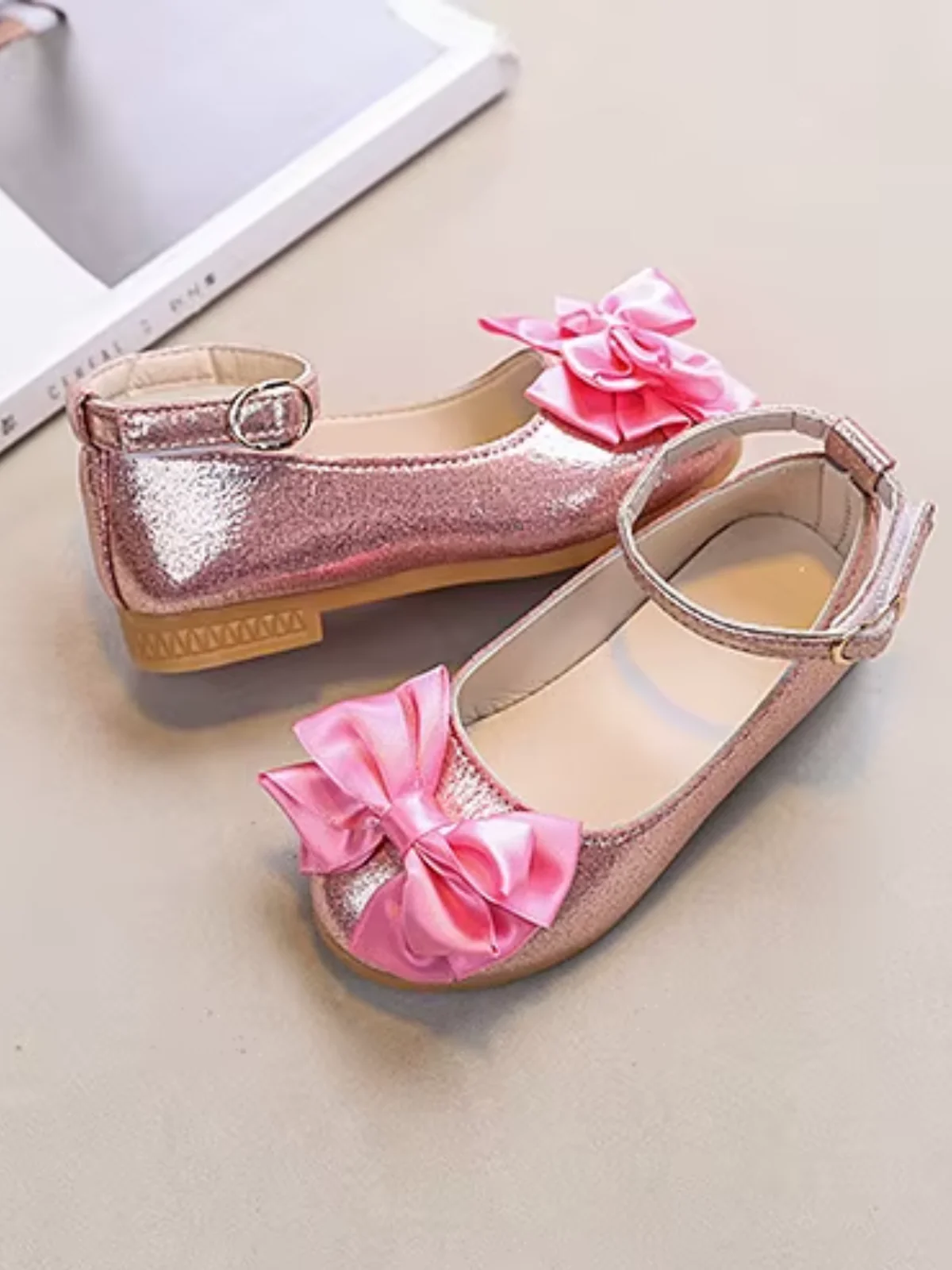 Princess Glow Bow Shimmer Ankle Strap Dress Flat - Image 3