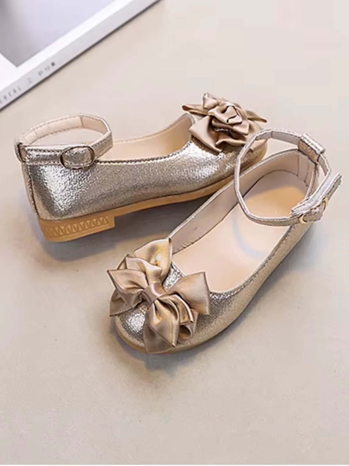 Princess Glow Bow Shimmer Ankle Strap Dress Flat - Image 4