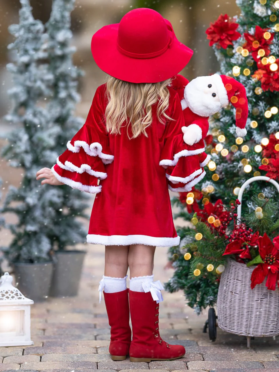 Velvet Santa Bell Sleeve with Faux Fur Dress - Image 3