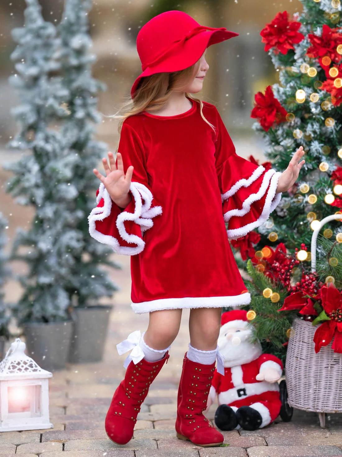 Velvet Santa Bell Sleeve with Faux Fur Dress - Image 6