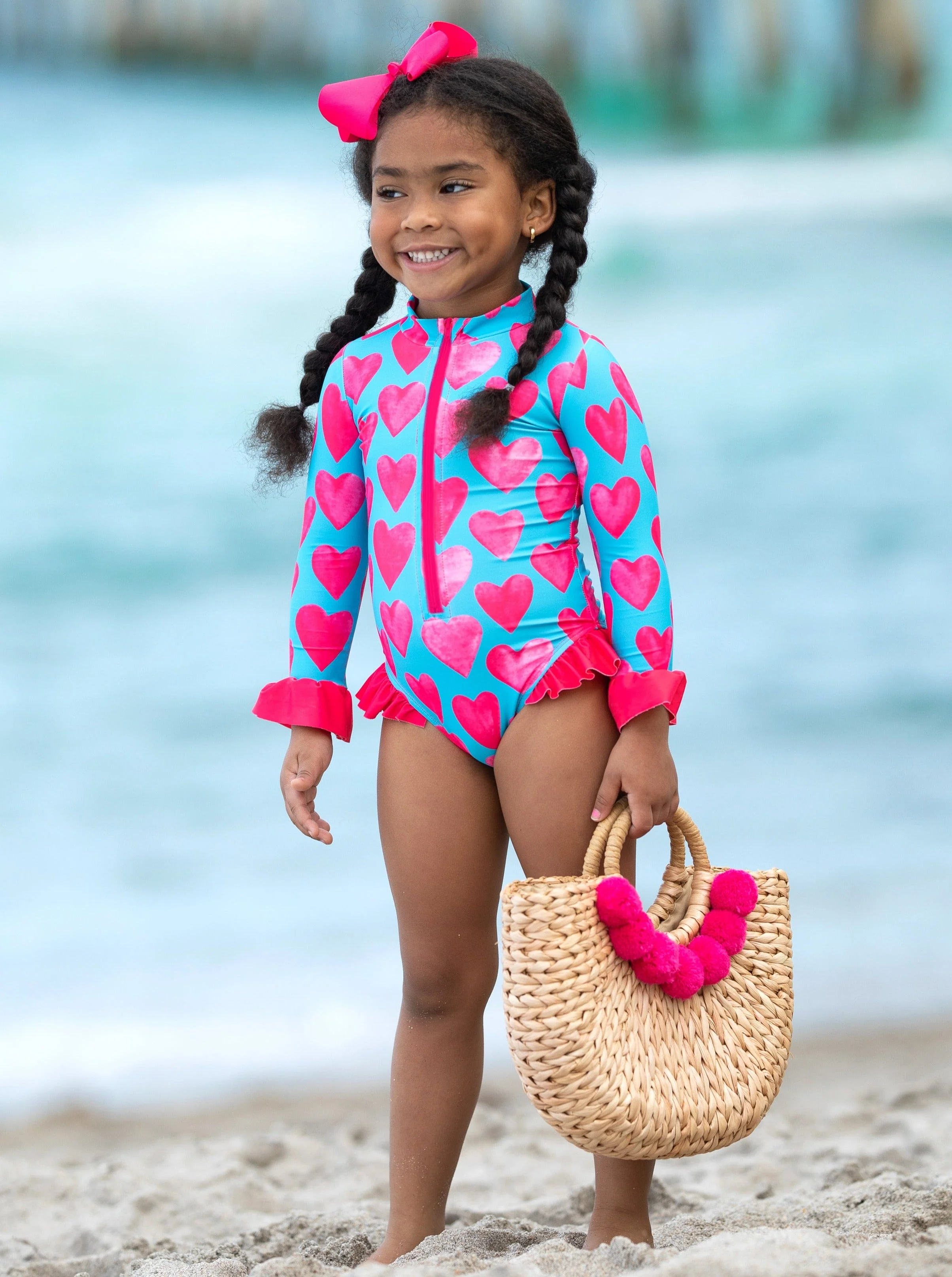 Watercolor Hearts Rash Guard One Piece Swimsuit - Image 4
