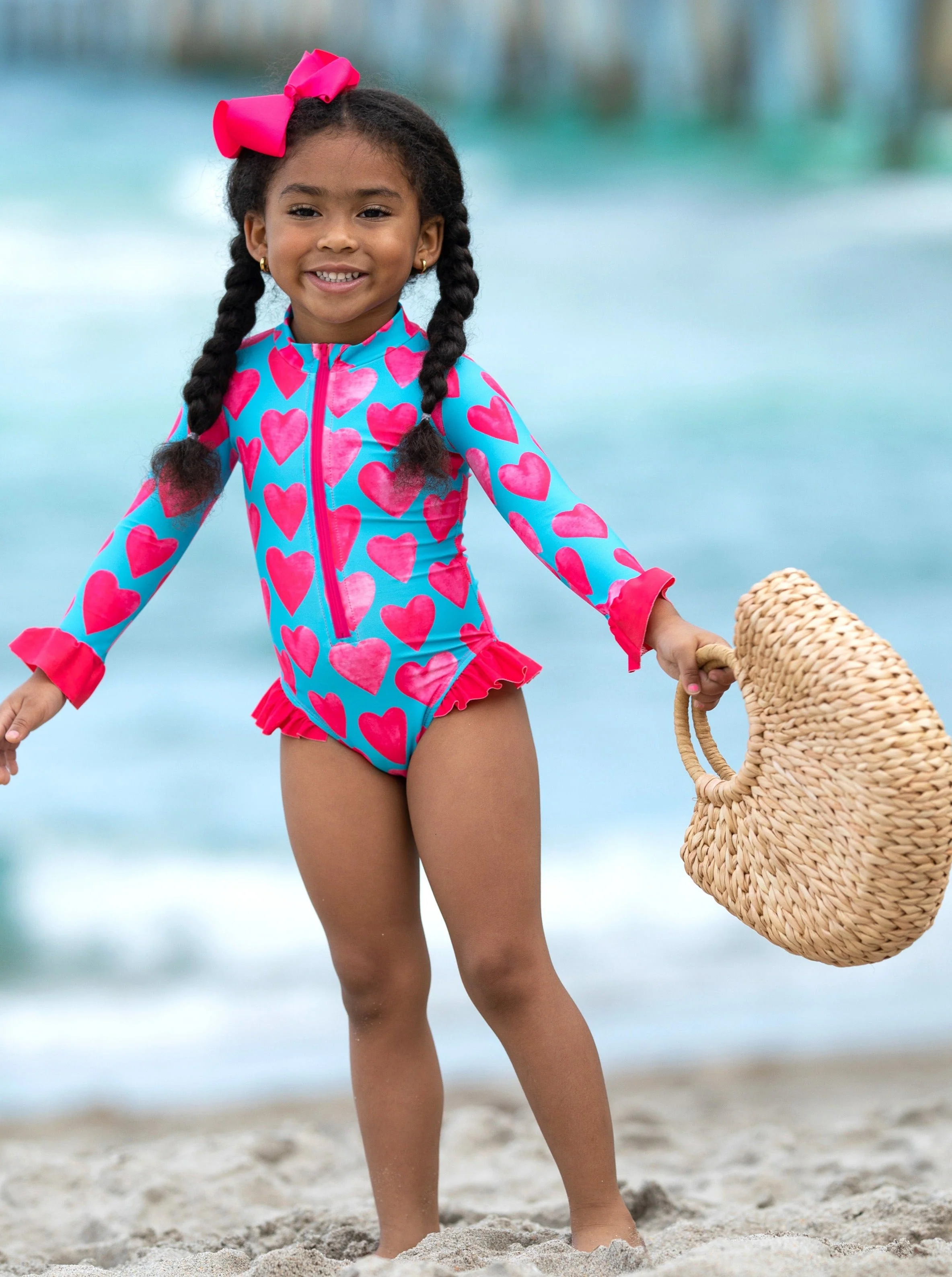 Watercolor Hearts Rash Guard One Piece Swimsuit - Image 5