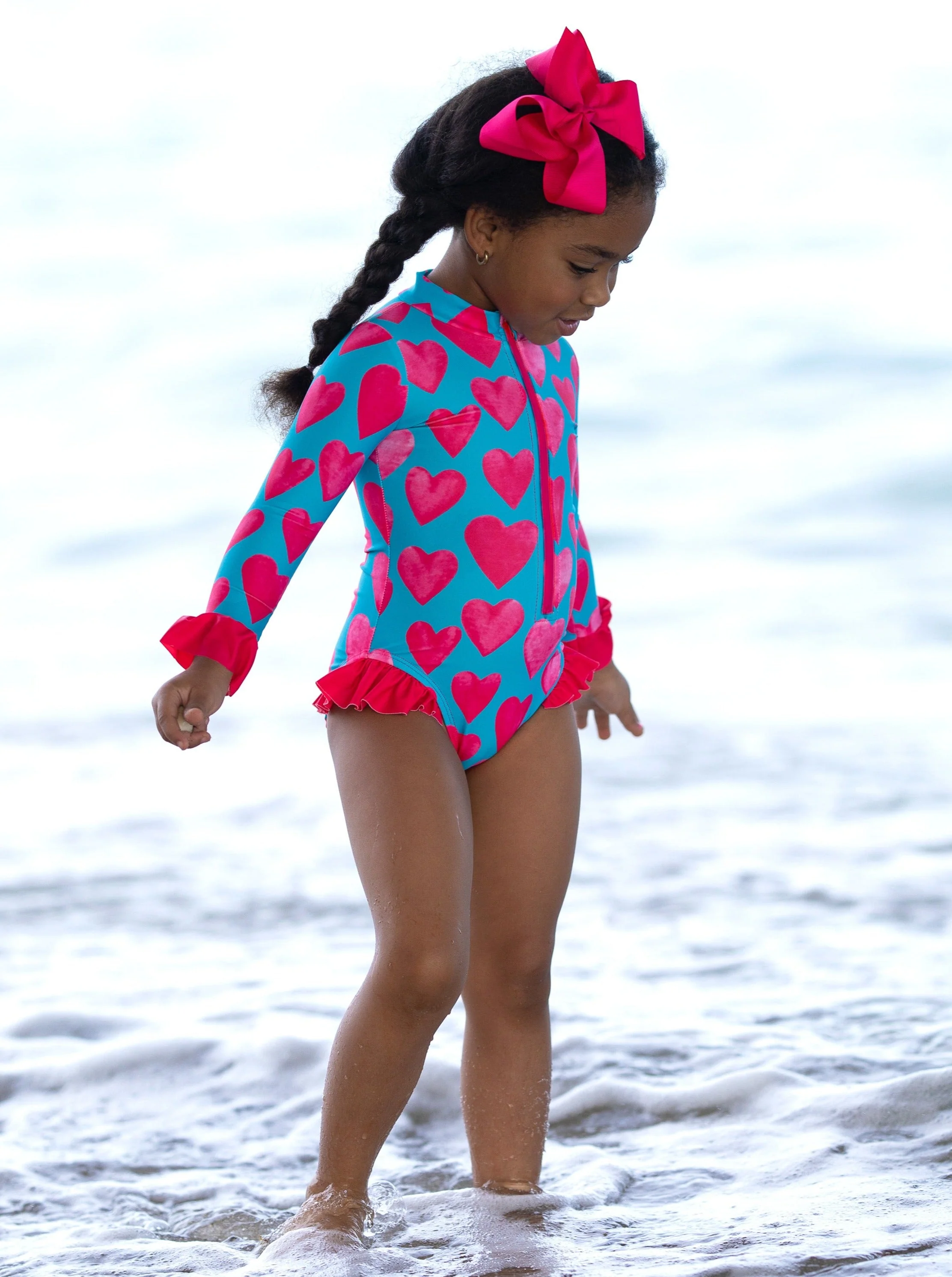 Watercolor Hearts Rash Guard One Piece Swimsuit - Image 6