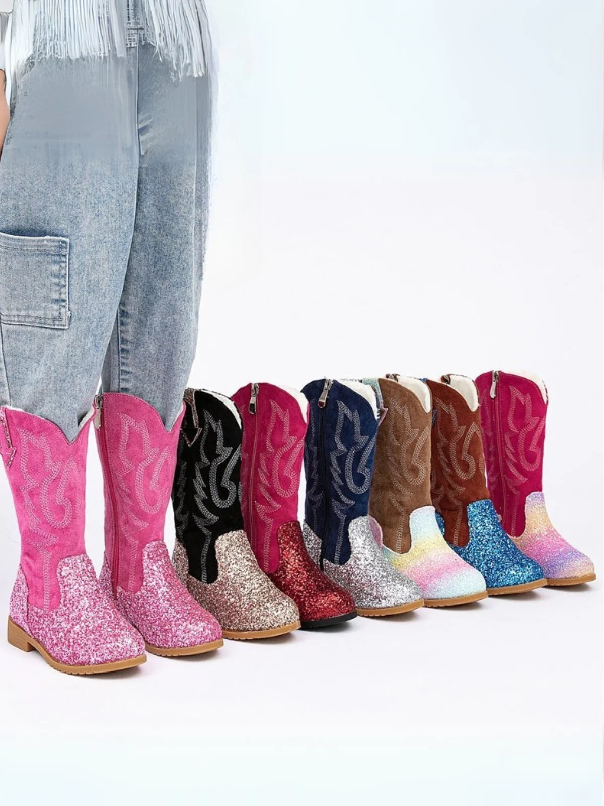 Western Mid-Calf Sparkle Cowgirl Boots - Image 2