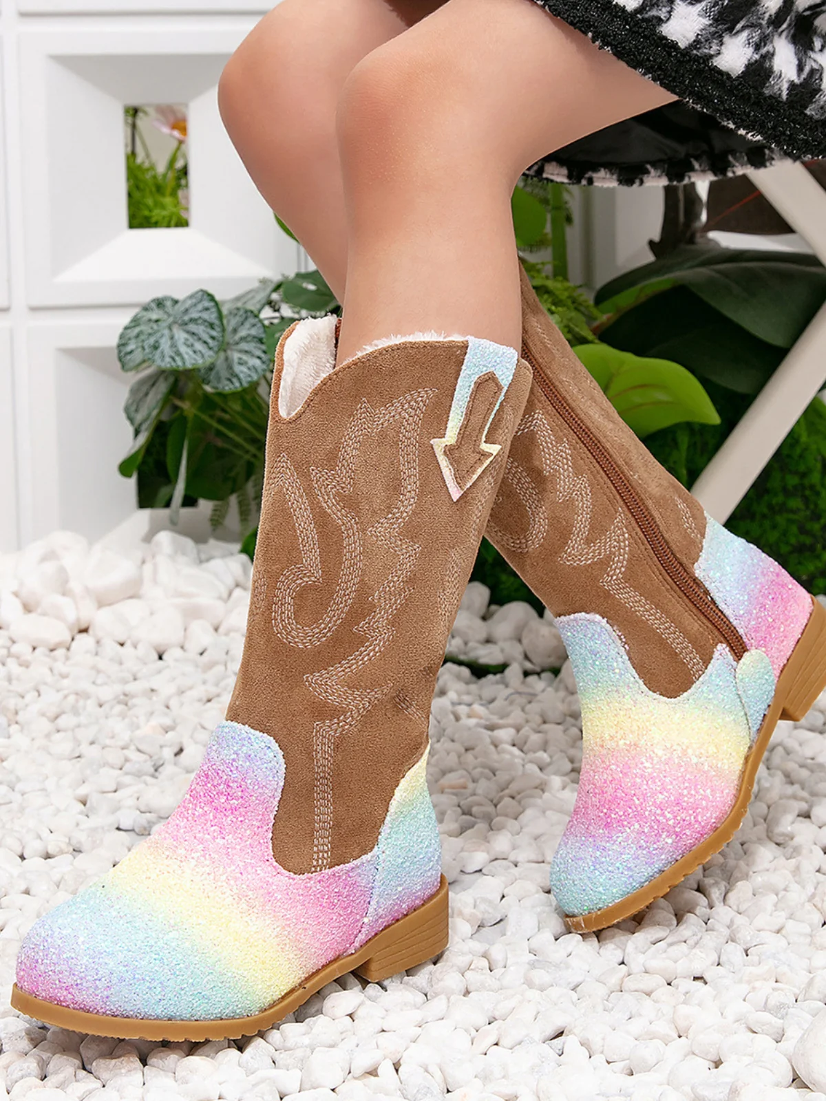 Western Mid-Calf Sparkle Cowgirl Boots - Image 4