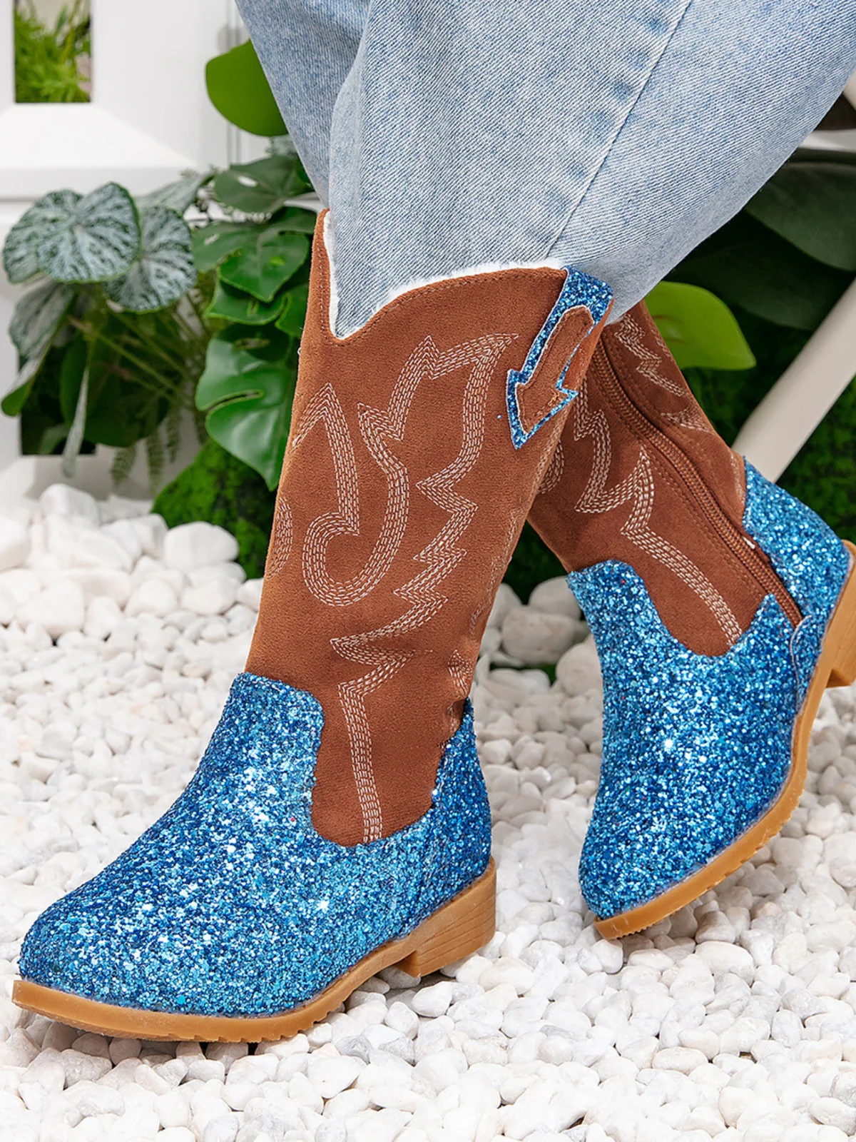 Western Mid-Calf Sparkle Cowgirl Boots - Image 5