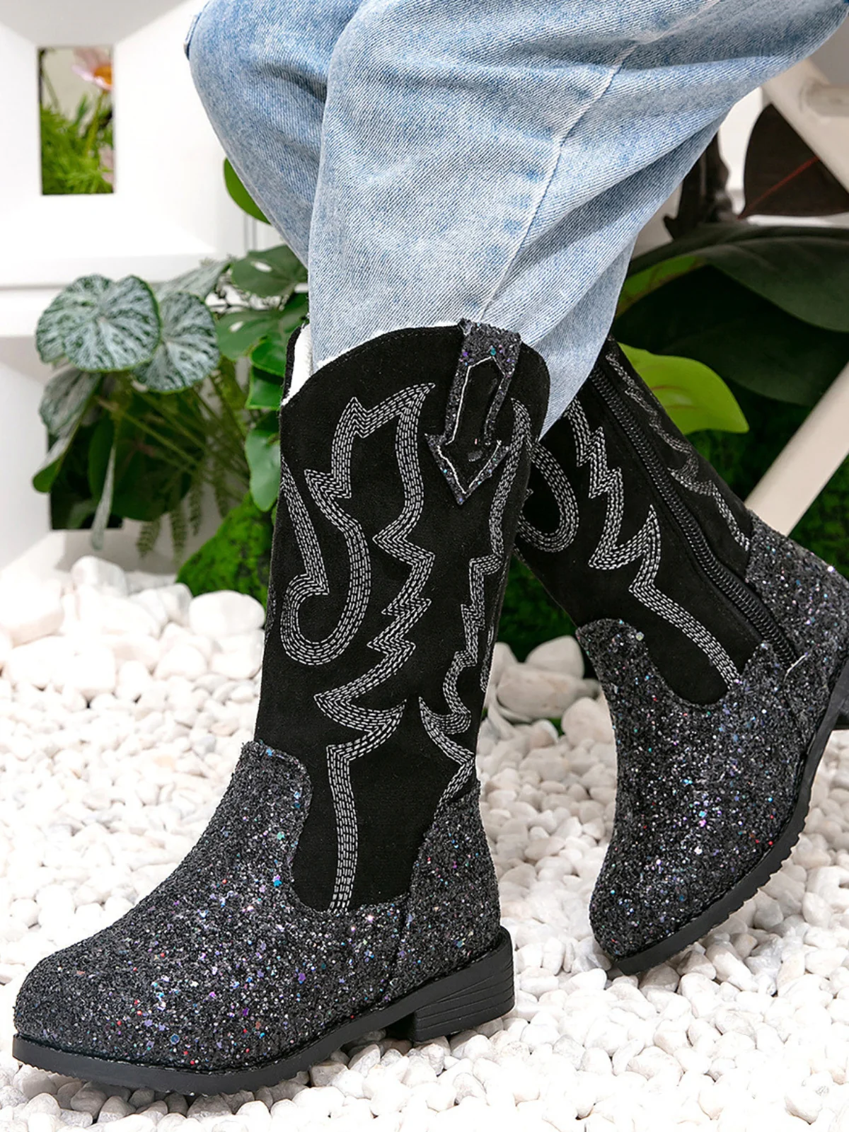 Western Mid-Calf Sparkle Cowgirl Boots - Image 7