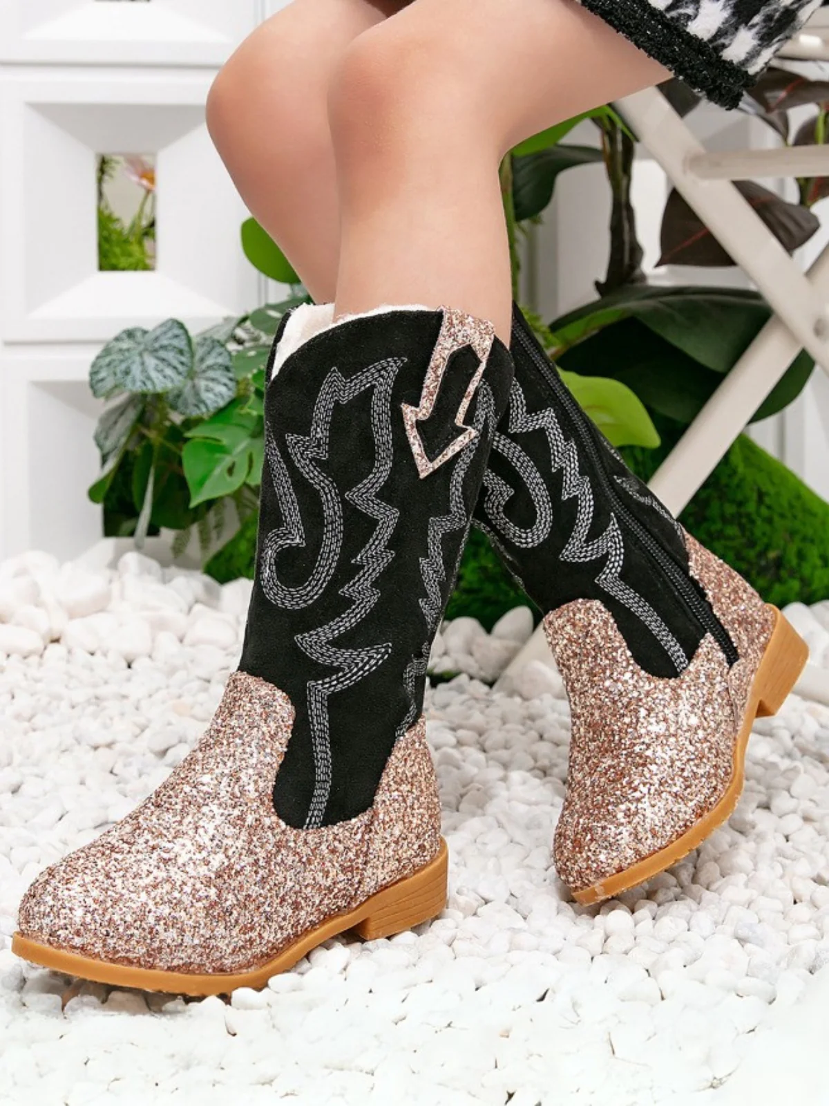 Western Mid-Calf Sparkle Cowgirl Boots - Image 8