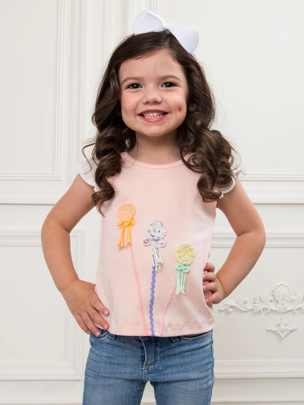 Peach Premium Cotton Embroidered Flower Slim Fit Top - Image 2