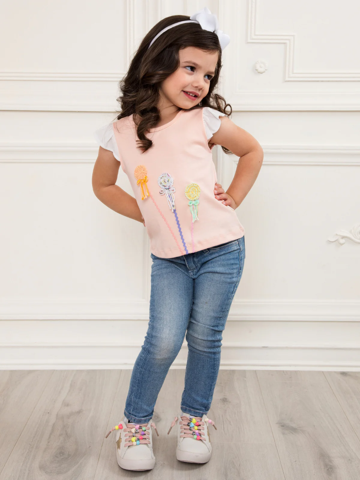 Peach Premium Cotton Embroidered Flower Slim Fit Top - Image 3