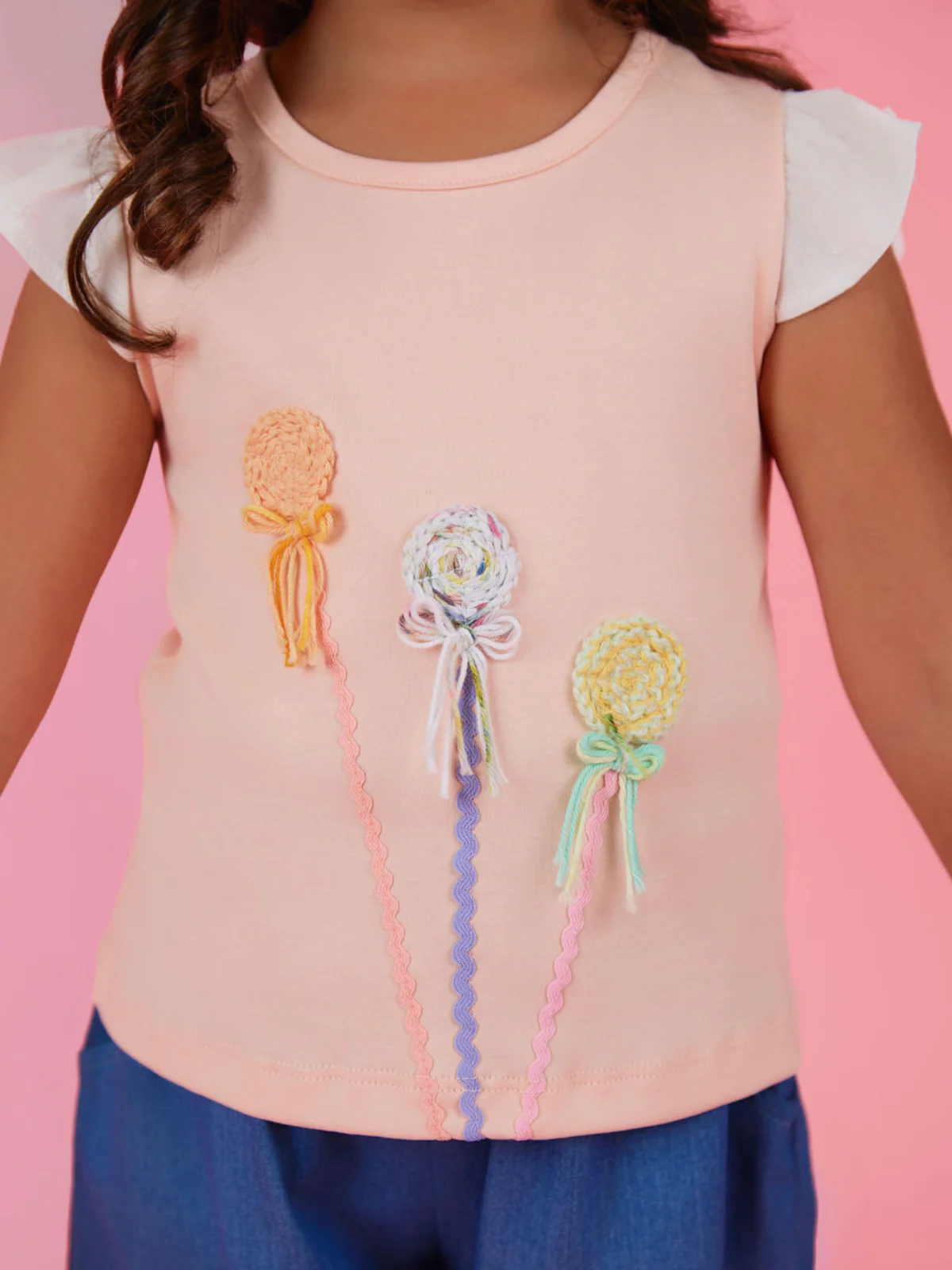 Peach Premium Cotton Embroidered Flower Slim Fit Top - Image 4
