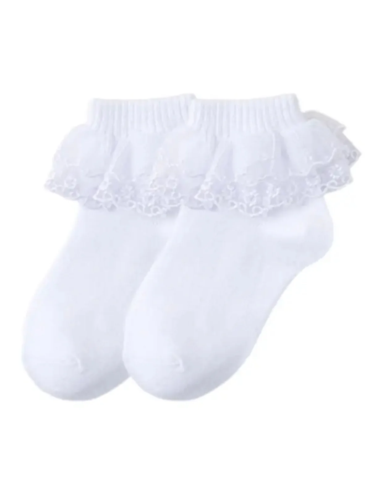White Cotton Ruffle Ankle Sock Set of 3 - Image 2