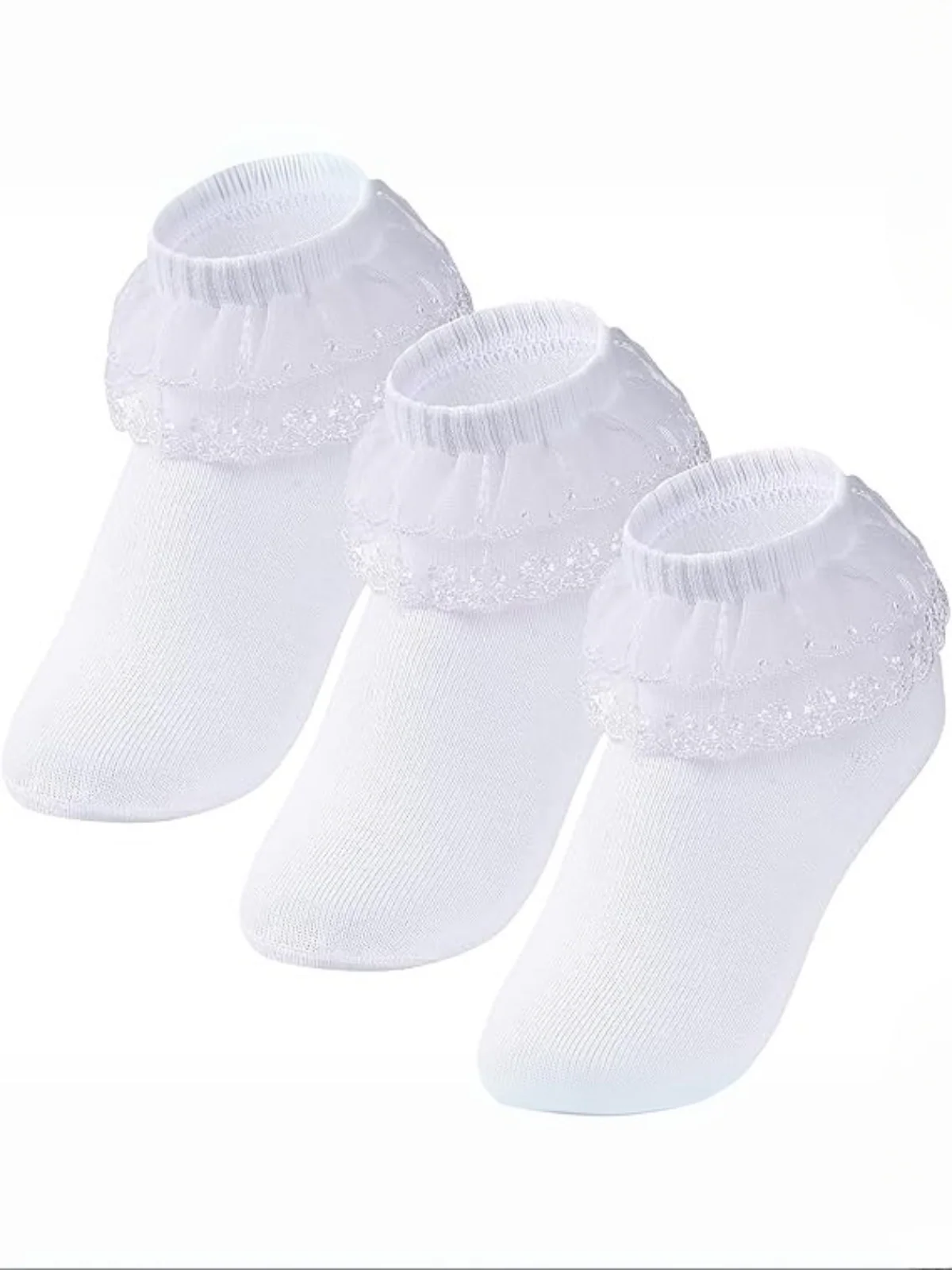 White Cotton Ruffle Ankle Sock Set of 3 - Image 3