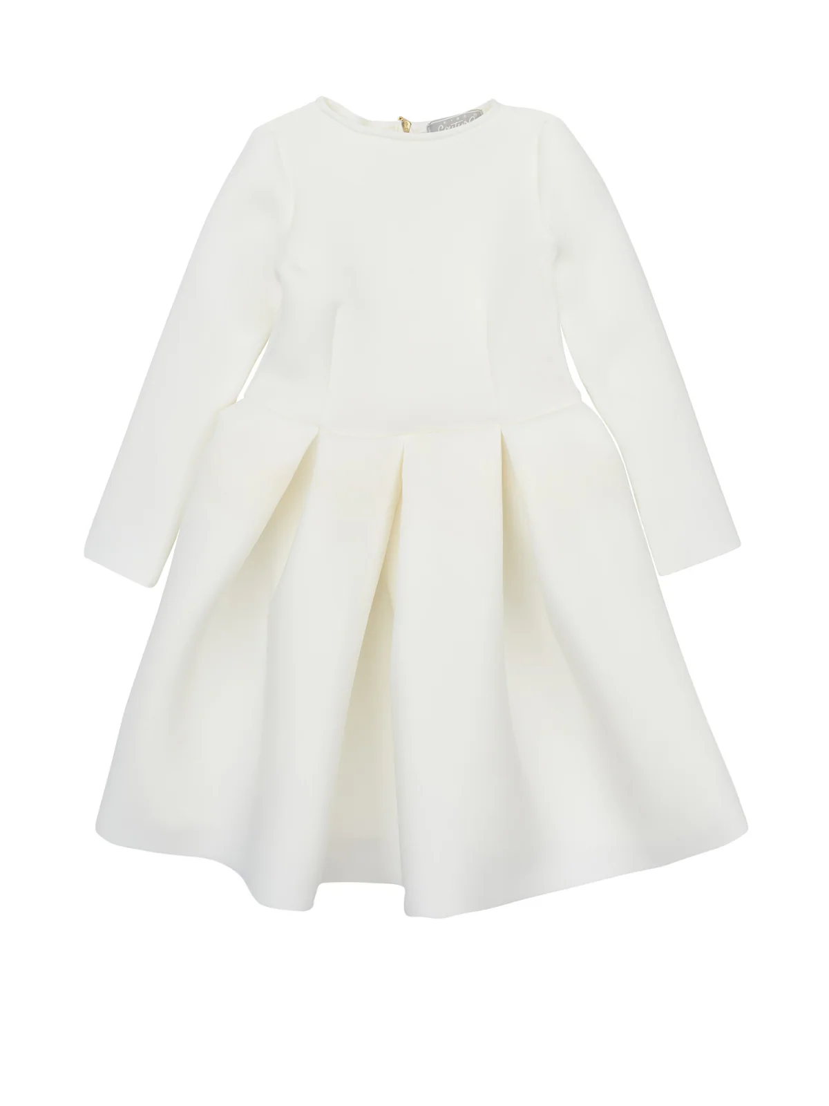 White Pleated Long Sleeved Midi Dress by Kids Couture - Image 2