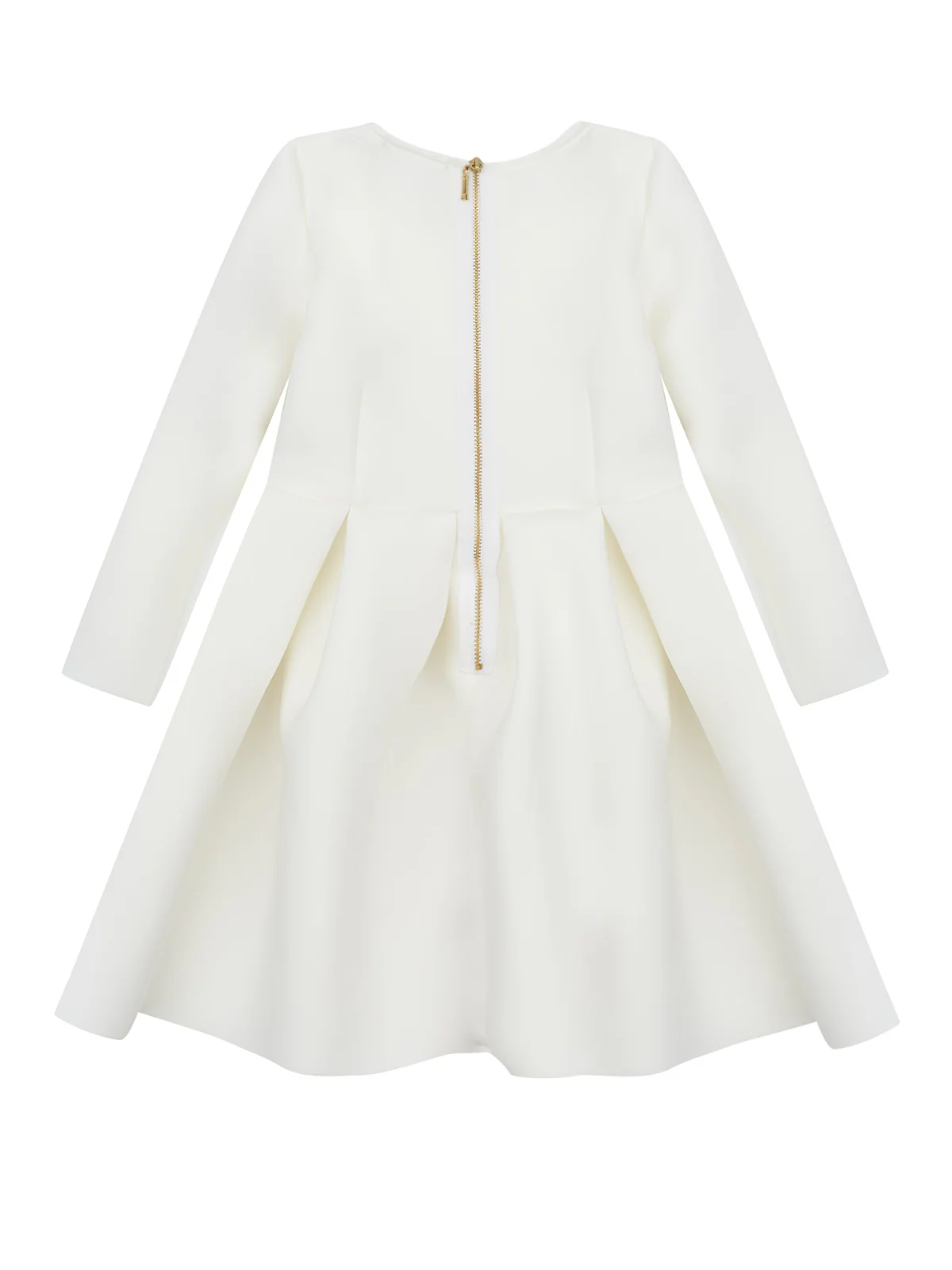 White Pleated Long Sleeved Midi Dress by Kids Couture - Image 3
