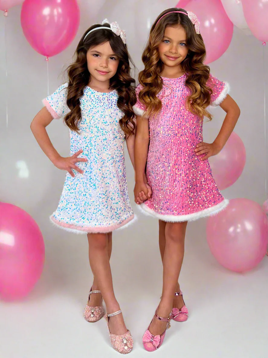 Sparkle & Shine Sequined Fur Party Dress - Image 3
