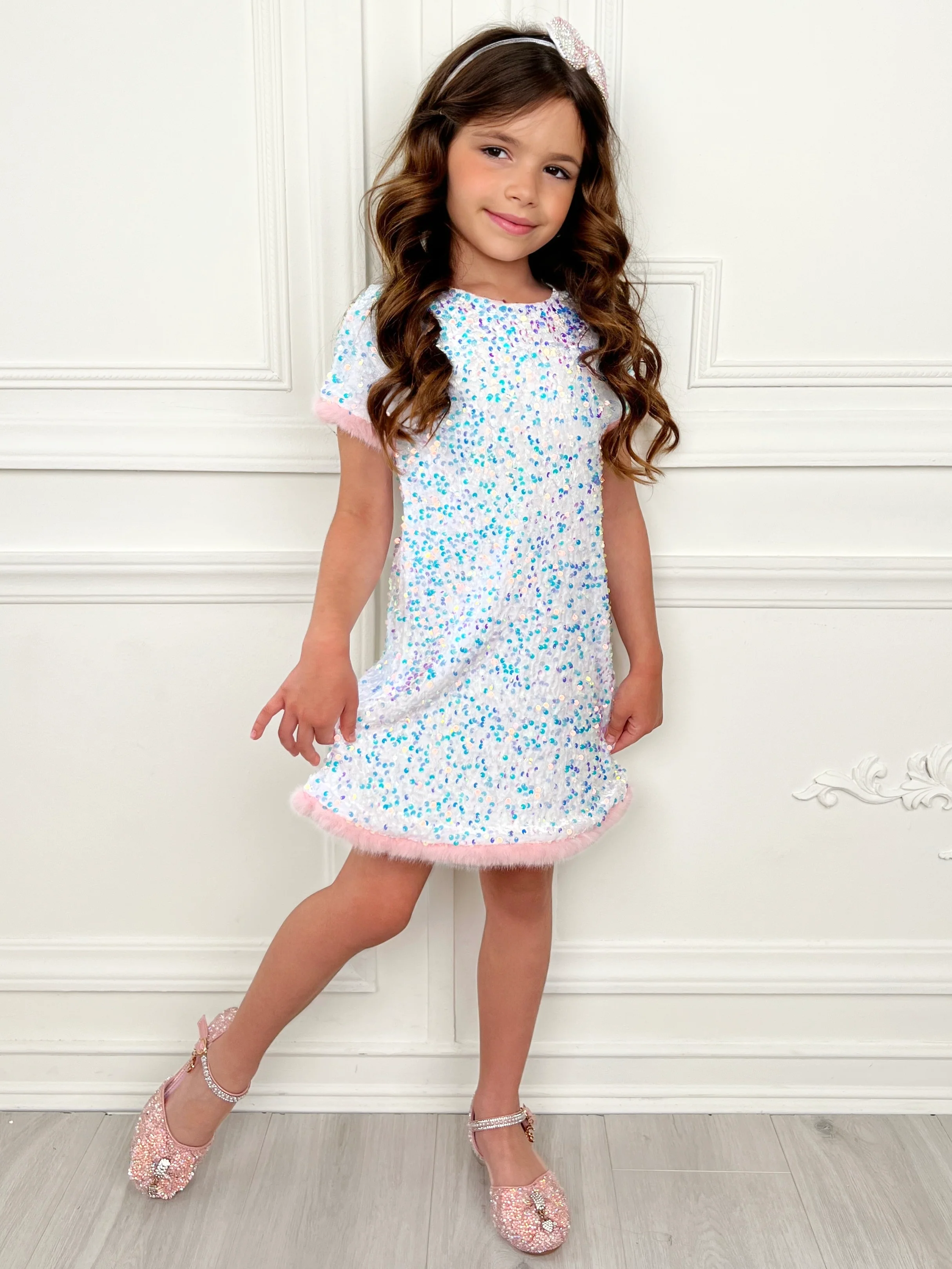 Sparkle & Shine Sequined Fur Party Dress - Image 4