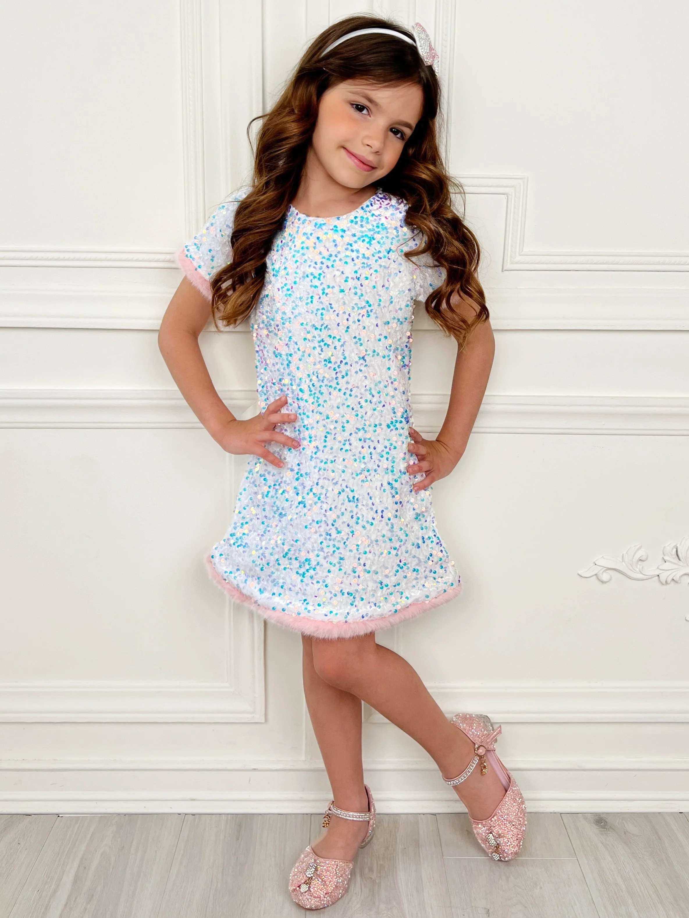 Sparkle & Shine Sequined Fur Party Dress - Image 5