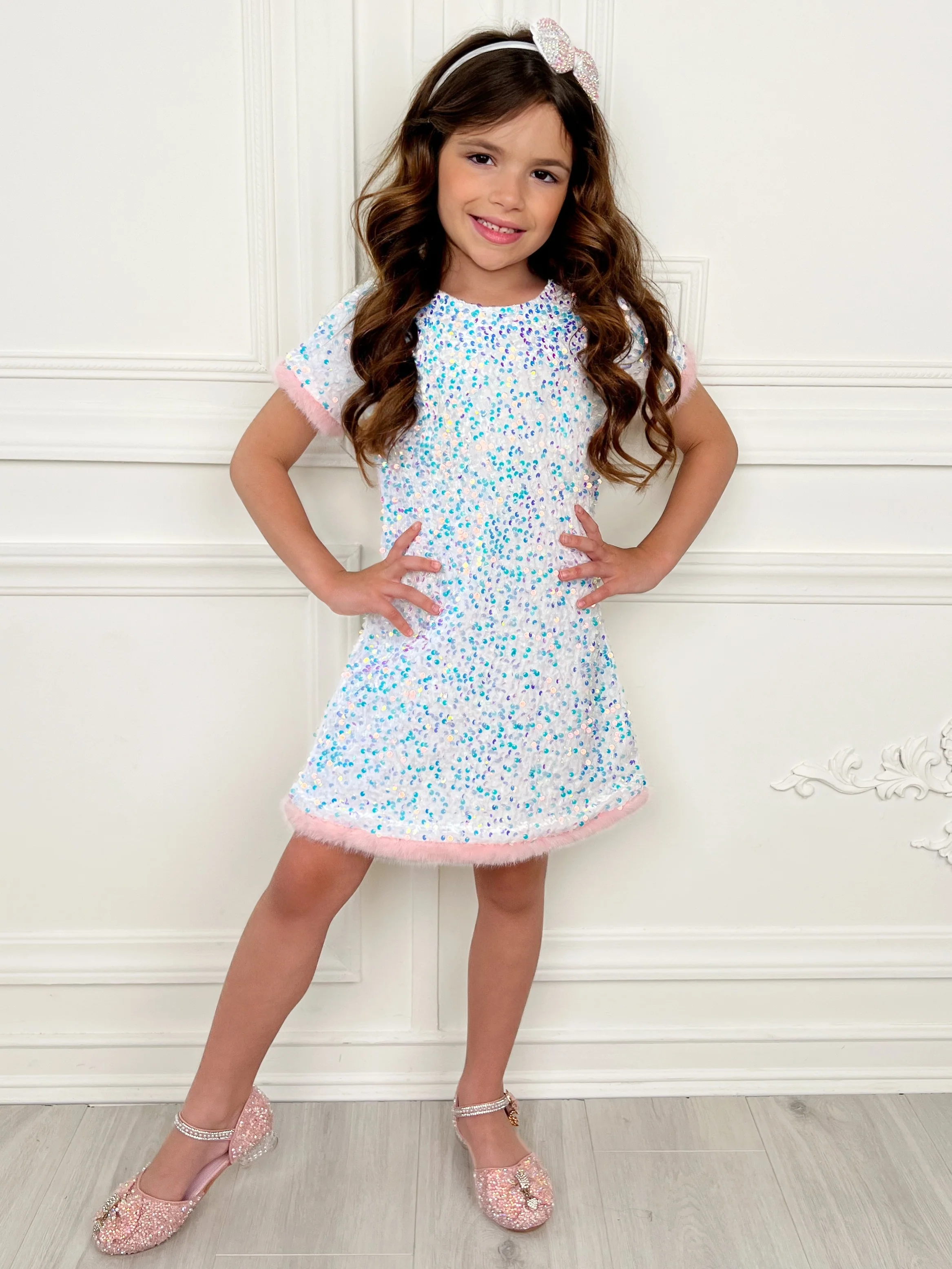 Sparkle & Shine Sequined Fur Party Dress - Image 6