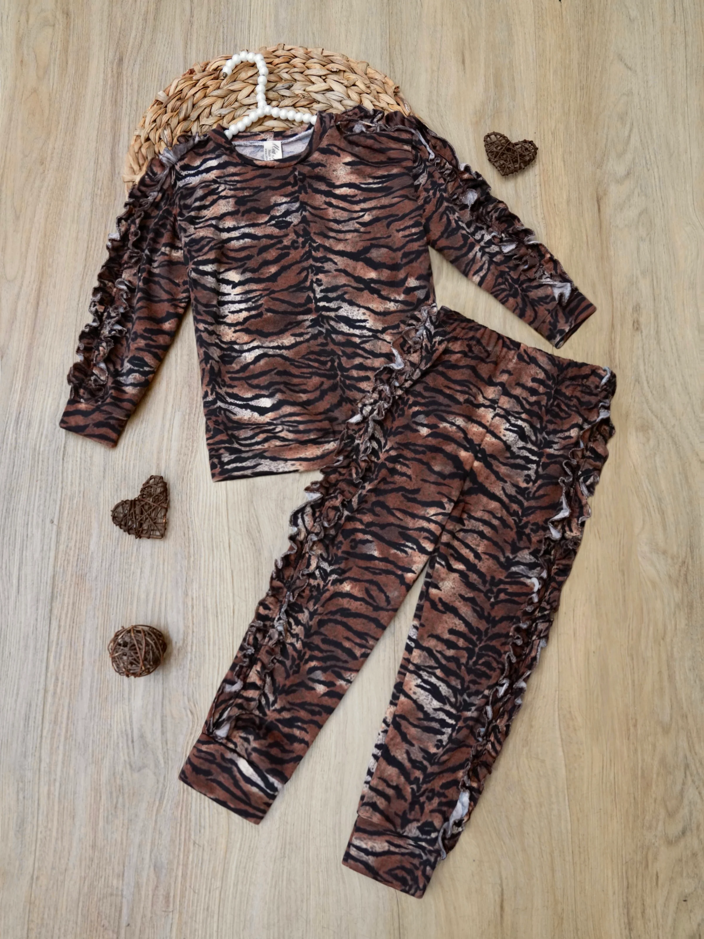 Wild Thing Tiger Print Ruffle Top and Lounge Pant Set - Image 4
