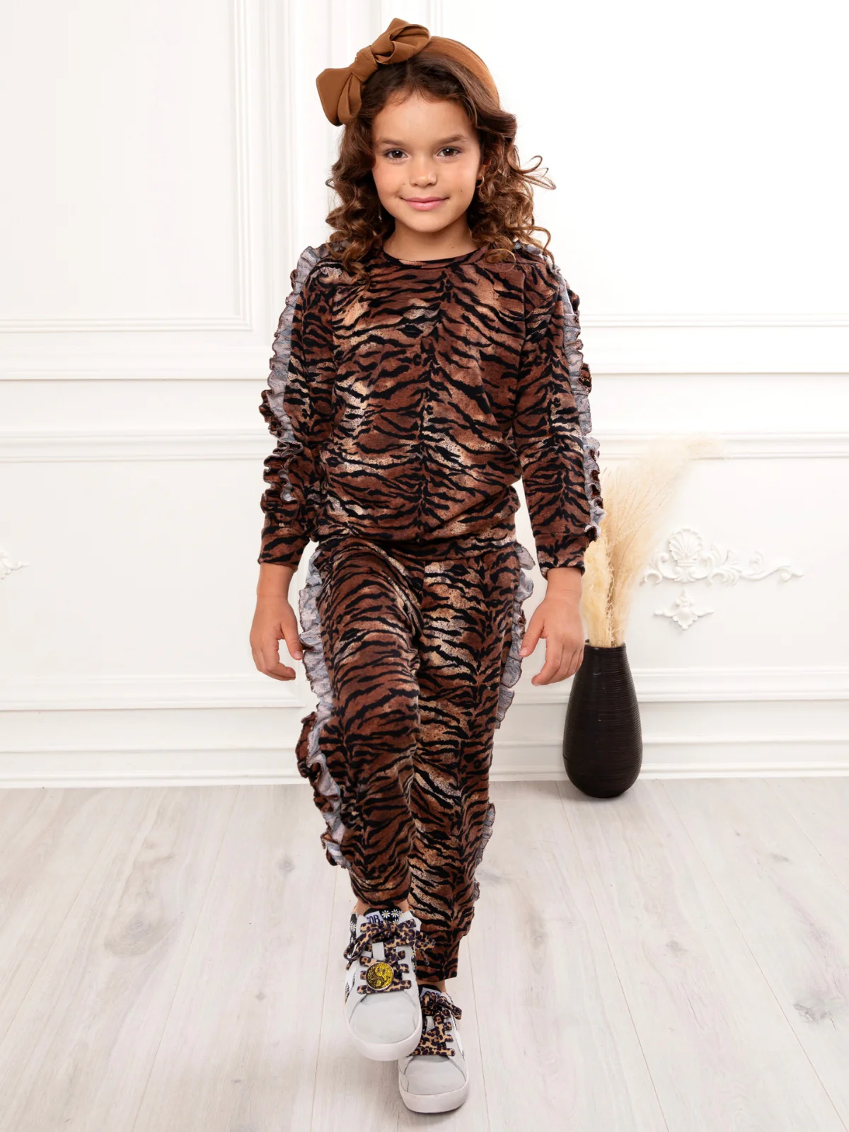 Wild Thing Tiger Print Ruffle Top and Lounge Pant Set - Image 6