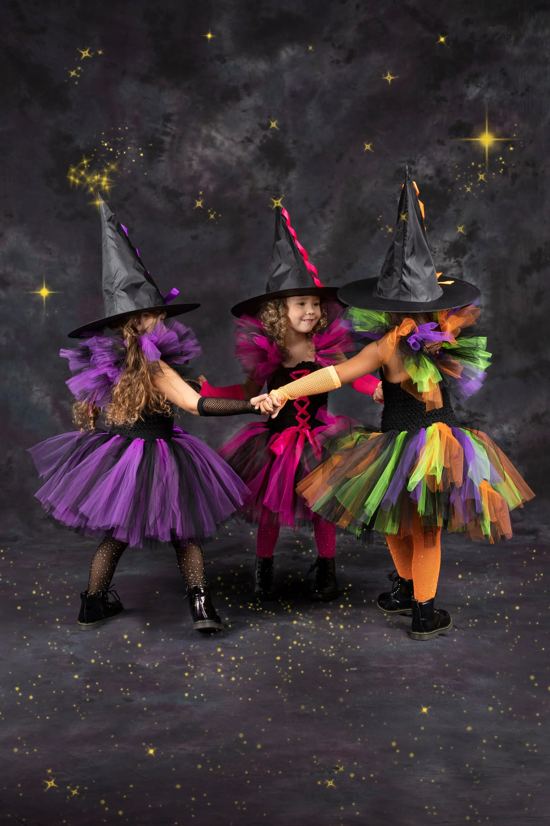 Girls Deluxe Witch Trio Tutu Costume Dress with Hat - Image 5