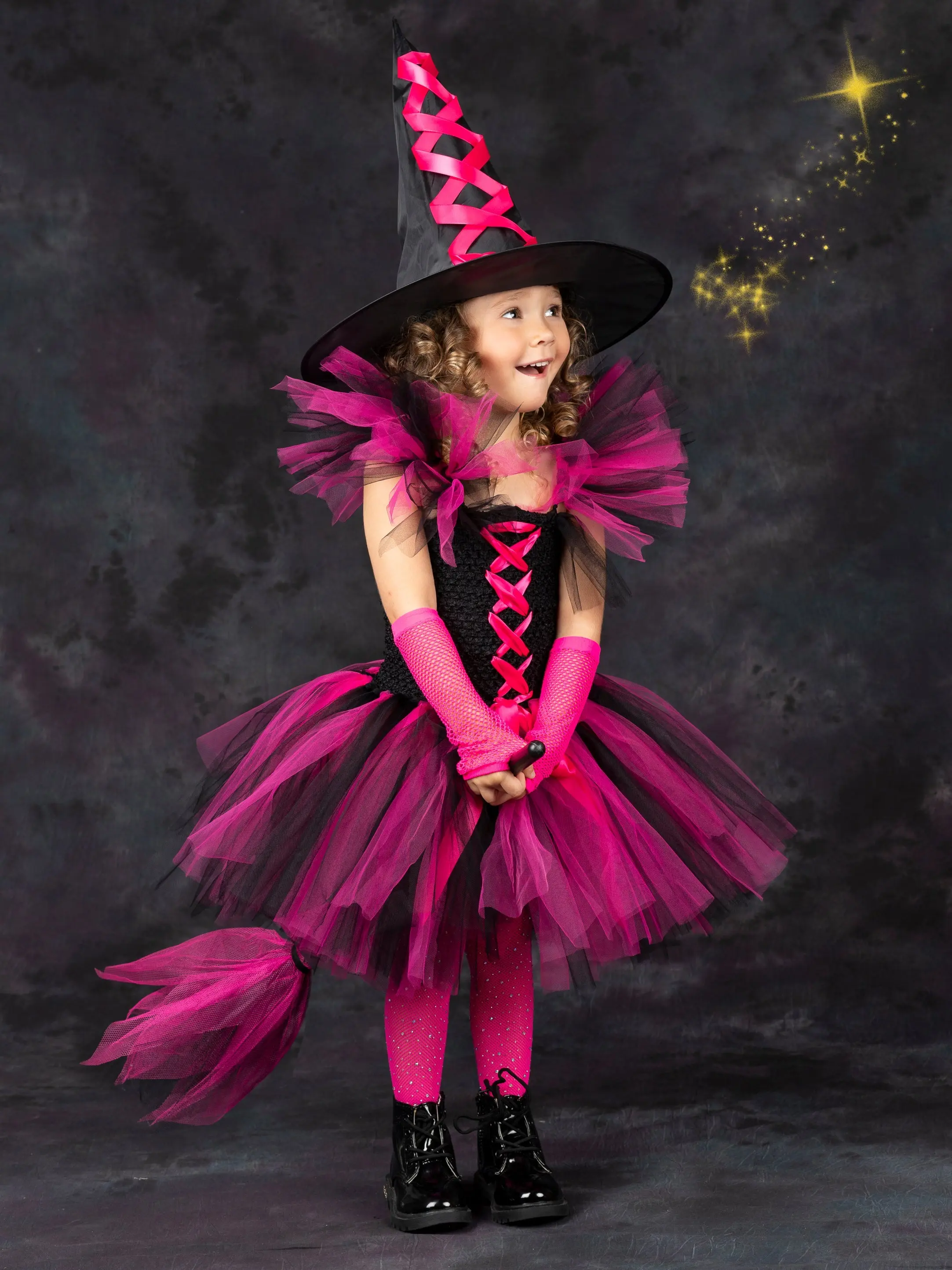 Girls Deluxe Witch Trio Tutu Costume Dress with Hat - Image 6