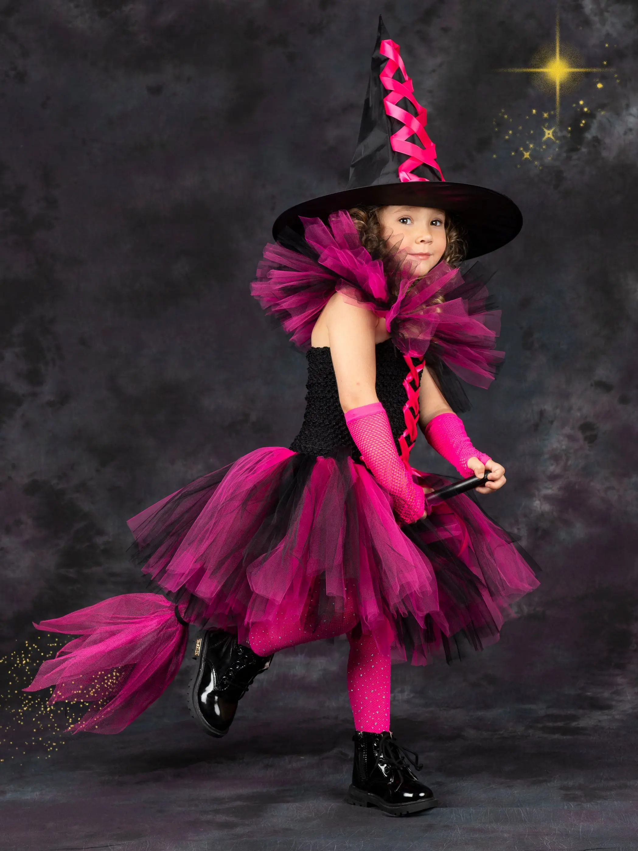 Girls Deluxe Witch Trio Tutu Costume Dress with Hat - Image 7