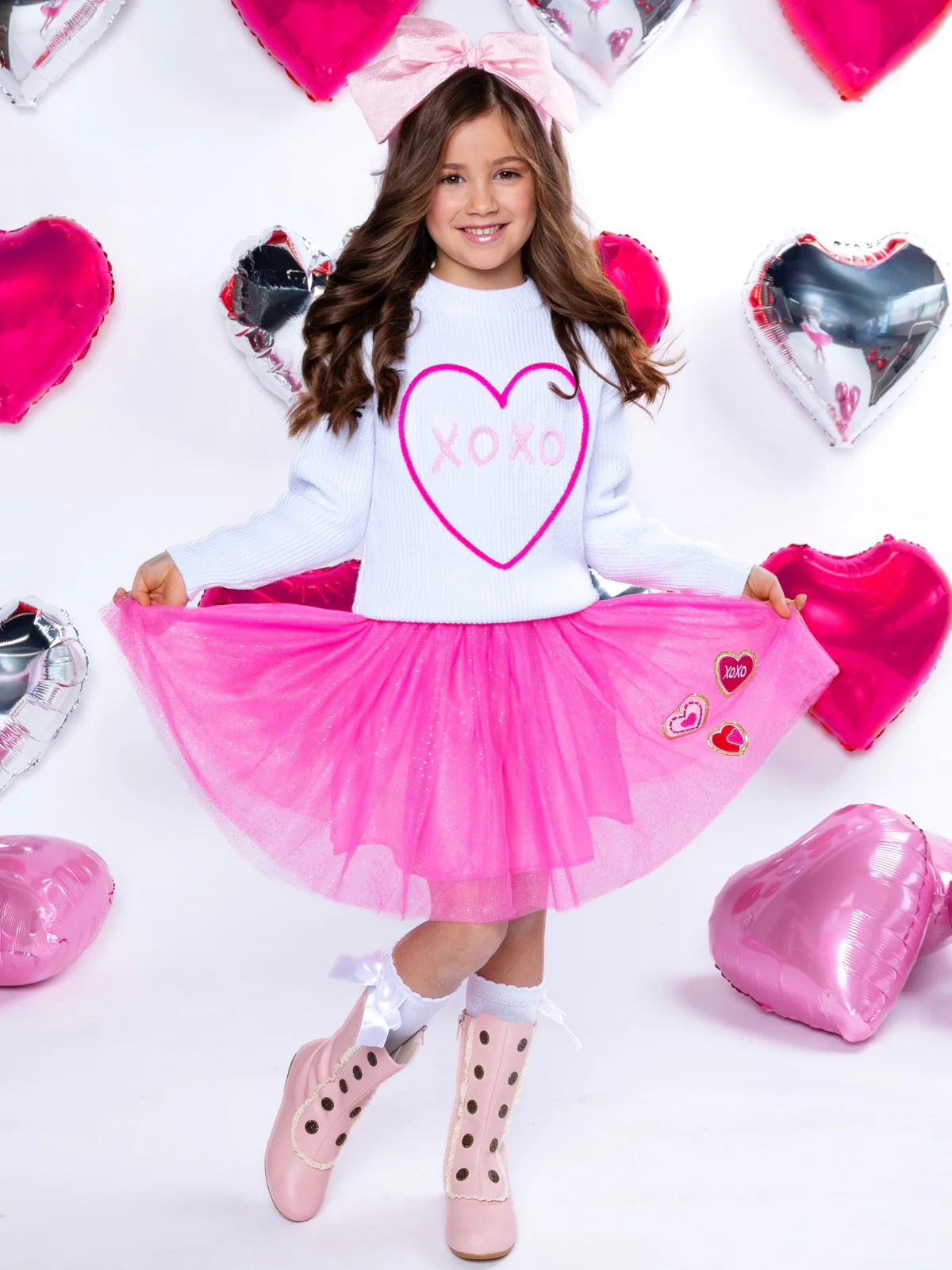 XOXO Embroidered Sweater and Heart Patch Tutu Skirt Set - Image 4