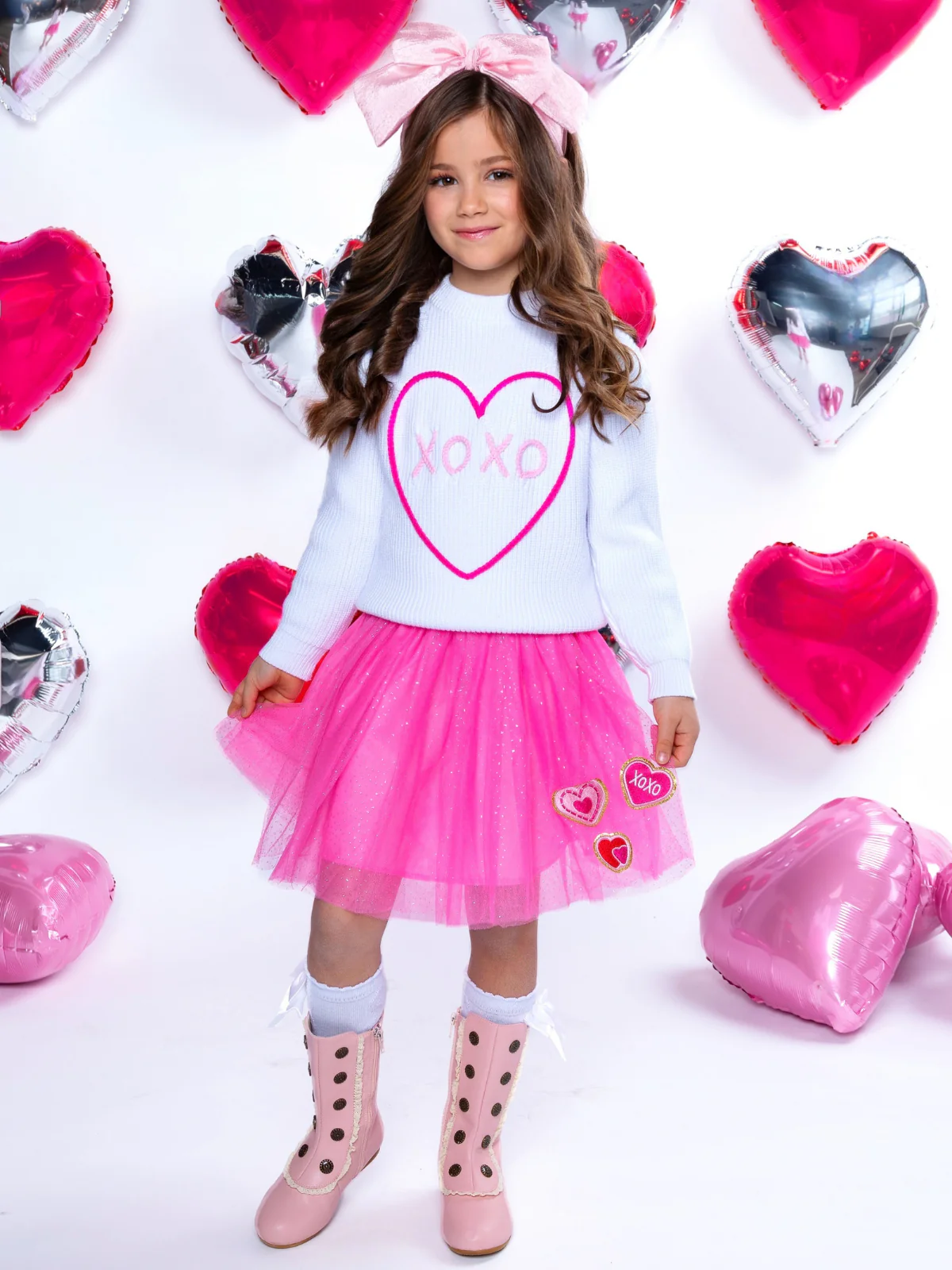 XOXO Embroidered Sweater and Heart Patch Tutu Skirt Set - Image 5